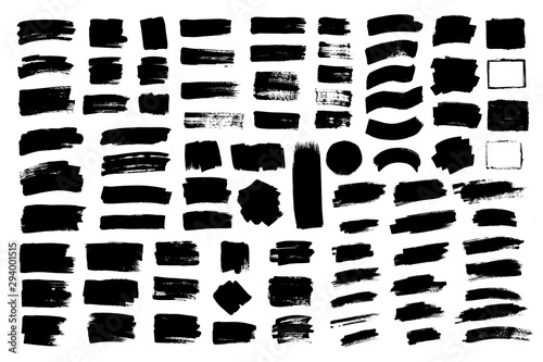 Grunge brush strokes, lines. Black design elements, artistic shapes, art objects. Dirty background. Abstarct texture.