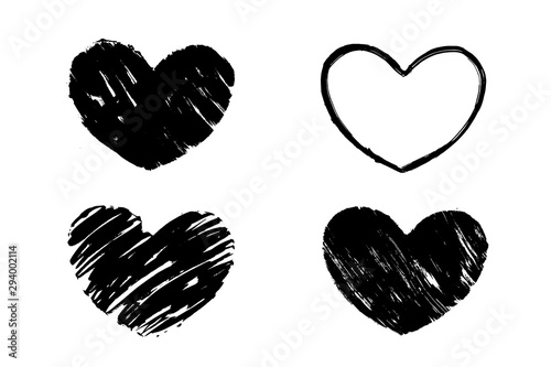 Black grunge textured heart. Hand drawn symbol of love. Vector design element.