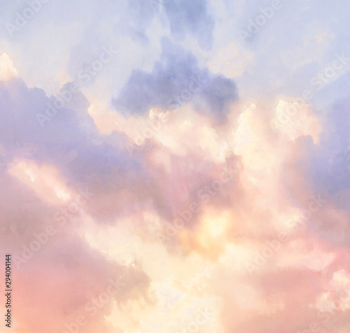 Beautiful Sky with Clouds Pastel Color Painting