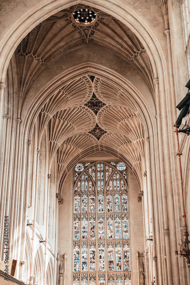 Bath, United Kingdom - AUG 30, 2019: Interior of Abbey Church of St.Peter and St.Paul, commonly known as Bath Abbey