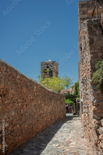 MONEMVASIA/ GREECE JULY 30, 2019: Impressions of the Picturesque Monemvasia fortified town at Peloponnese, Greece