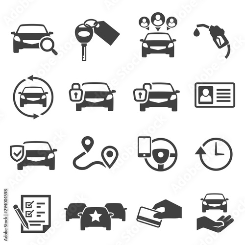 Car sharing black glyph icons vector set