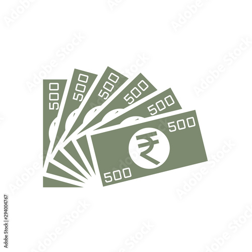 Indian rupee notes or bills. Flat style. Isolated on white background. 