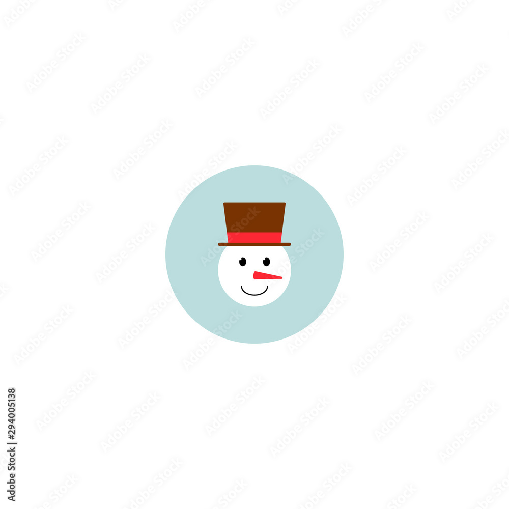 Vector illustration. Snowman icon on blue background.