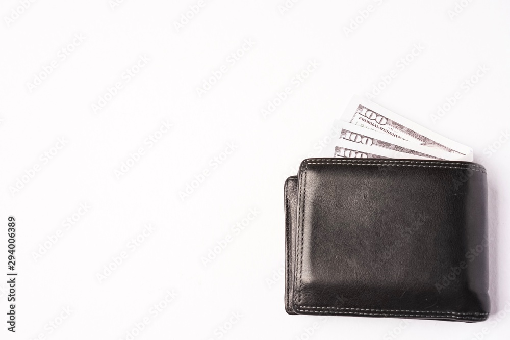 Empty notebook with wallets on white background. Copy space for text Empty notebook with wallets on white background. Copy space for text