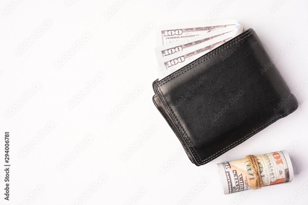 Empty notebook with wallets on white background. Copy space for text Empty notebook with wallets on white background. Copy space for text