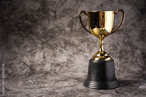 Isolated shot of Trophy replica against grey backdrop 