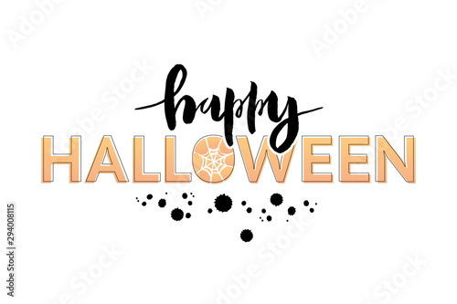 Vector illustration of Happy Halloween phrase with web