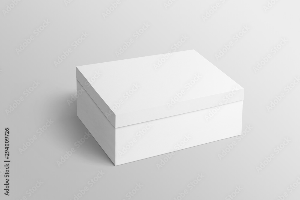 Top view of close white plain shoebox mockup on isolated background Top view of close white plain shoebox mockup on isolated background