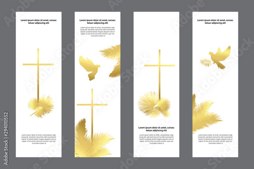 Doves and flowers religious white and gold bookmarks set, christian templates kit, universal design photo