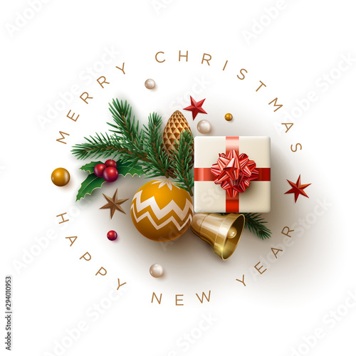 Merry Christmas and New Year greeting card design.