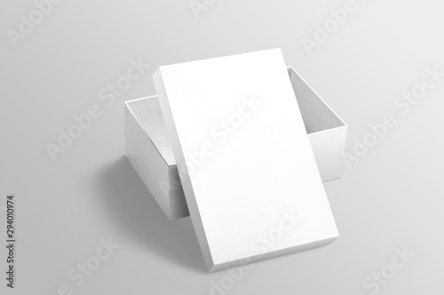 Top view of white plain open shoebox with lid mockup on isolated background photo