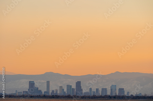 Denver skyline view as seen from the Rocky Mountain Arsenal, Denver, Colorado Circa March 2019