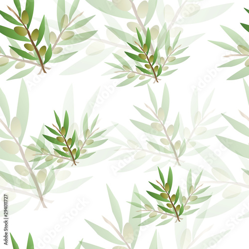 seamless pattern with olive trees vector - green floral pattern