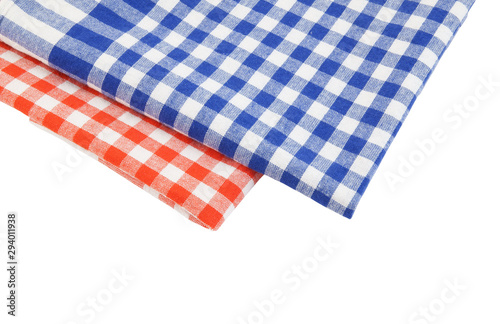 Red and blue checked tablecloth isolated on white