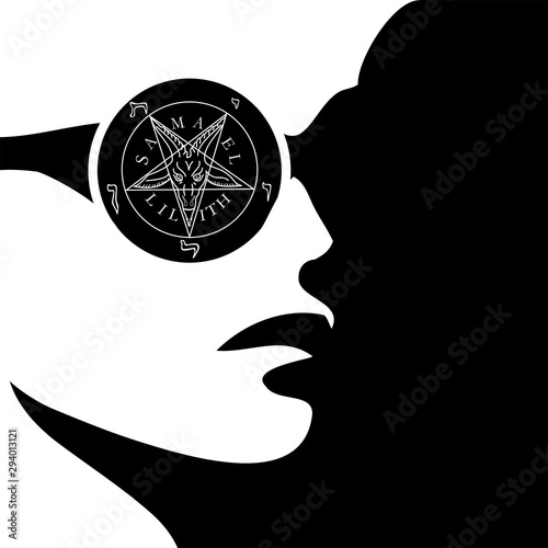 Girl with wiccan symbol- sigil of baphomet 