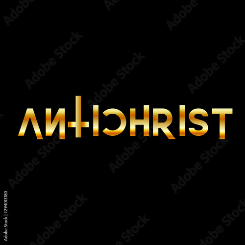 Antichrist quote on black- Satanic text in golden metal