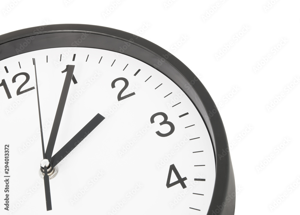 Round clock close up isolated on white background Round clock close up isolated on white background