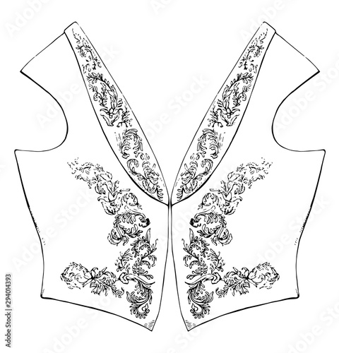 Vest dress is a sleeveless garment, vintage engraving.