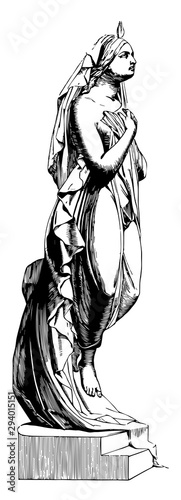 Female Sculpture was sculpted by Milanese sculptor Sangiorgio, vintage engraving.