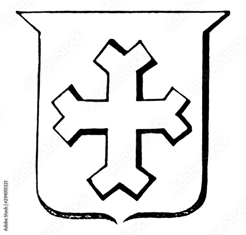 Cross Fourch having the extremities divided into two said of any bearing, vintage engraving.