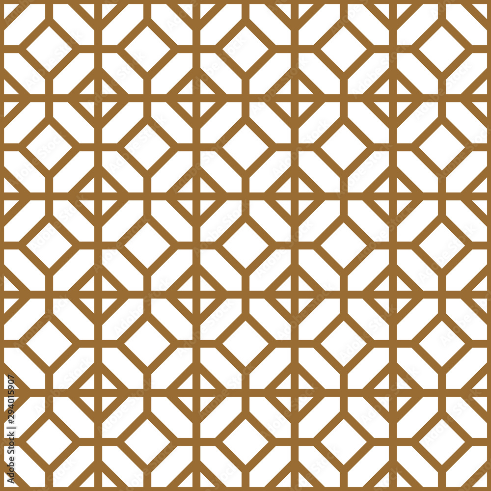 Seamless geometric pattern in golden and white.Japanese style Kumiko. Seamless geometric pattern in golden and white.Japanese style Kumiko.