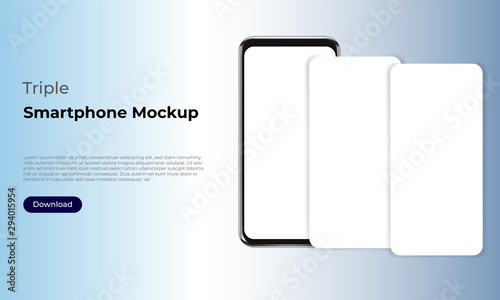 Triple smartphone screen mock up template for user experience and app design presentation. For websites, landing pages and applications.