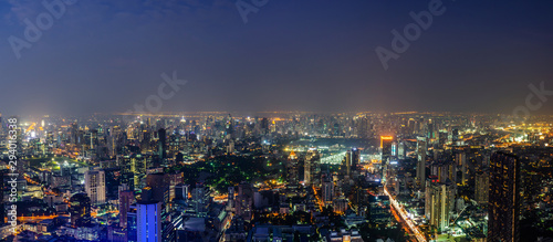 Beautiful panorama cityscape Bangkok skyline in night time,Many hotel, temple and height building for business stand in the heart of Bangkok,Thailand. .
