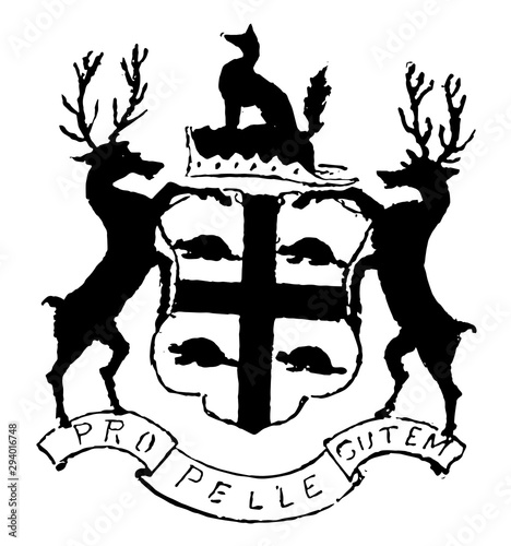 Coat of Arms of the Hudson Bay Company are commercial corporation, vintage engraving.