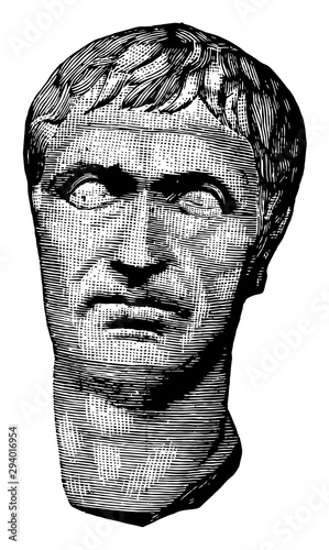 Lucius Cornelius Sulla Felix, A sculpture of the head, vintage engraving.