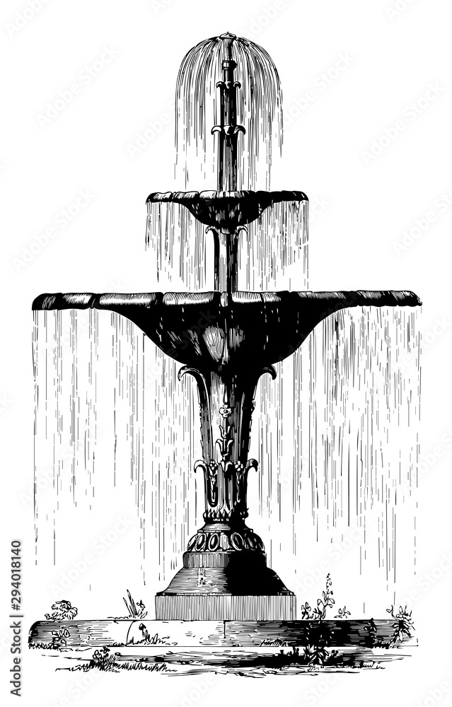 Avispón aves de corral Embutido Water Fountain, purely decorative, vintage engraving. vector de Stock |  Adobe Stock