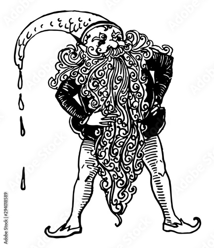 Dwarf with Long Beard & Hat, vintage illustration