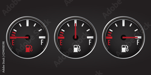 Set of fuel gauge level indicator. Vector illustration