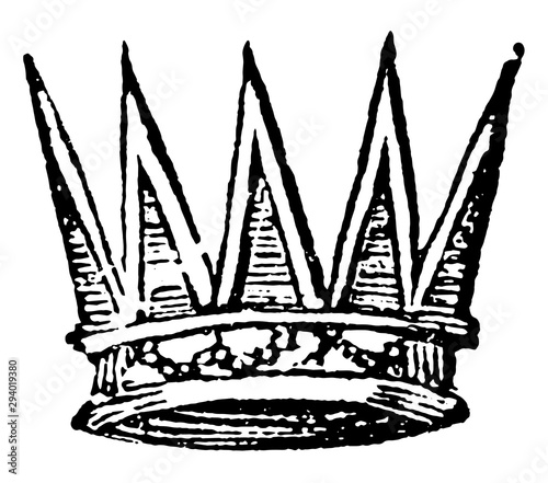 Eastern Crown with rays proceeding from a circle, vintage engraving.