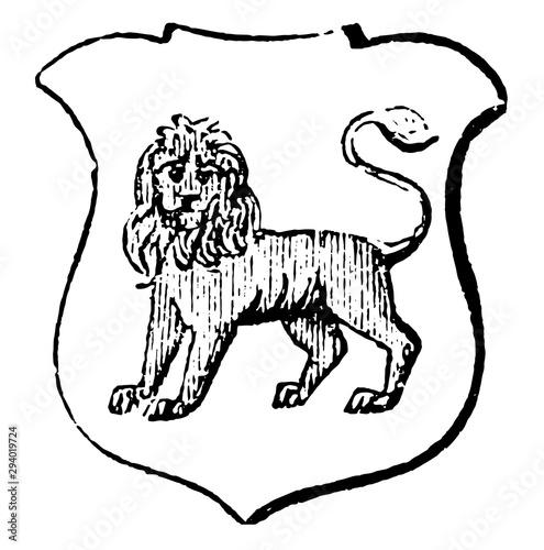 Lion Statant Gardant is an animal standing still with all its legs on the ground, vintage engraving.