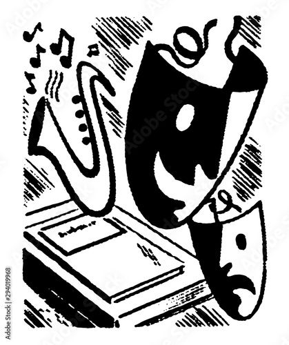 A musical instrument, vintage engraving.