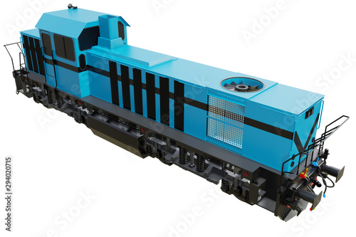 Powerful freight train on isolated white background. 3d rendering.