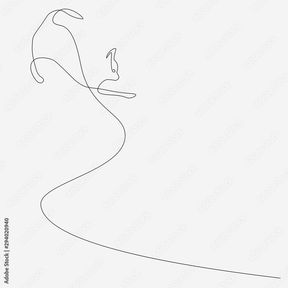 Cat play, cute animal line draw vector illustration