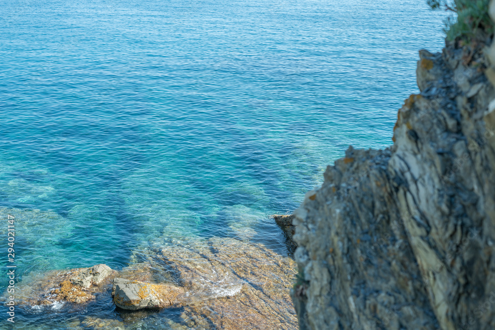 Clear Blue Sea Water in the Mediterranean Sea in Liguria, Italy