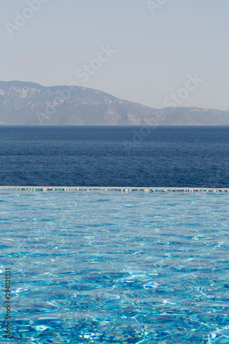Infinity Pool with the Mediterranean Sea in the Background. Swimming Pool