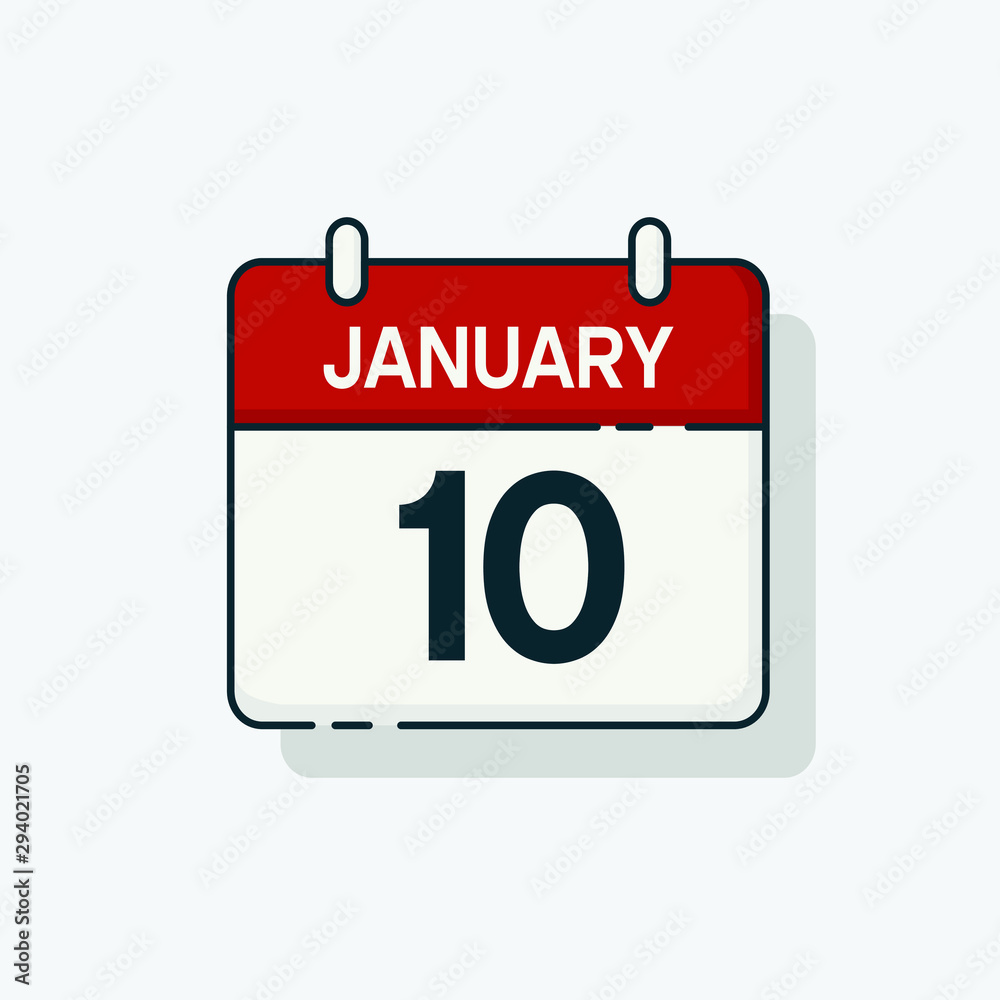 Vector flat daily calendar icon. Day , month , 10 January Vector flat daily calendar icon. Day , month , 10 January
