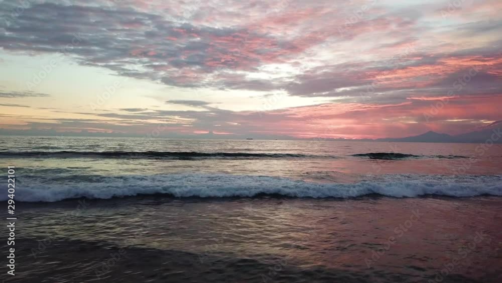 Amazing Sunset Skyline and Exotic Tropical Beach in Twilight, Cinematic Low Angle Aerial Amazing Sunset Skyline and Exotic Tropical Beach in Twilight, Cinematic Low Angle Aerial
