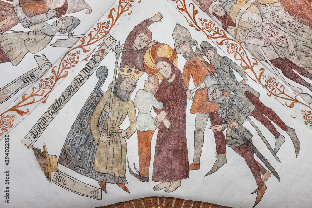 Jesus at Herod's court, a medieval fresco