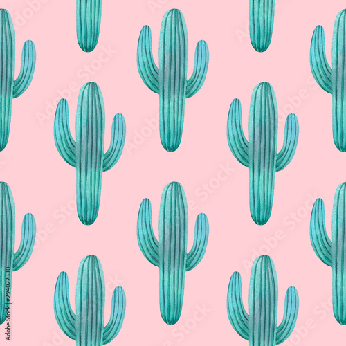 Watercolor Pattern Cactus Set green blue, pink