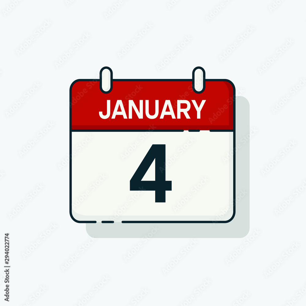 Vector flat daily calendar icon. Day , month ,4 January Vector flat daily calendar icon. Day , month ,4 January
