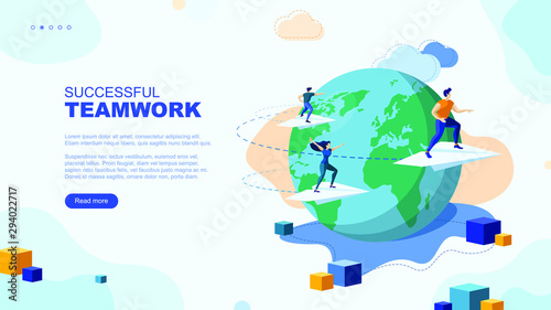 Trendy flat illustration. Successful teamwork page concept. Office workers planing business mechanism, analyze business strategy and exchange ideas.Template for your design works. Vector graphics.