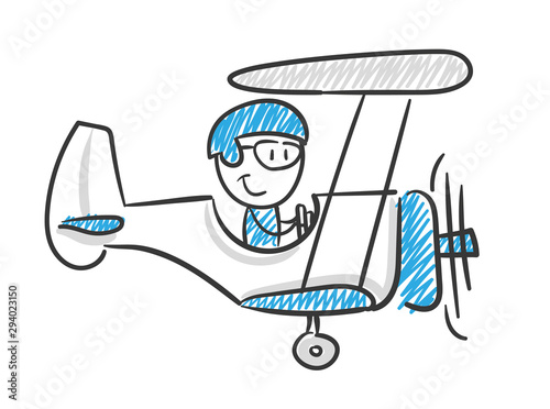 Stickman Blue: Aeroplane, Travel, Pilot. (Nr. 108)	