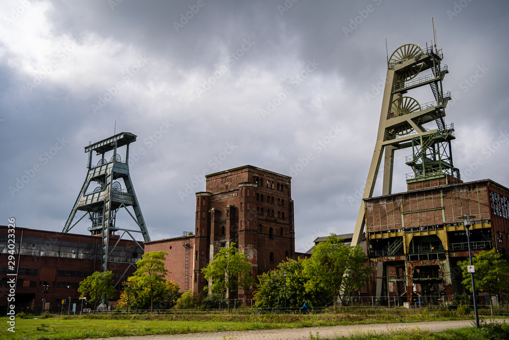 Old mine towers with destroyed building of zeche ewald recklinghausen germany