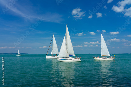 Sail Boats on the blue Lake Balaton Hungary © Bernadett