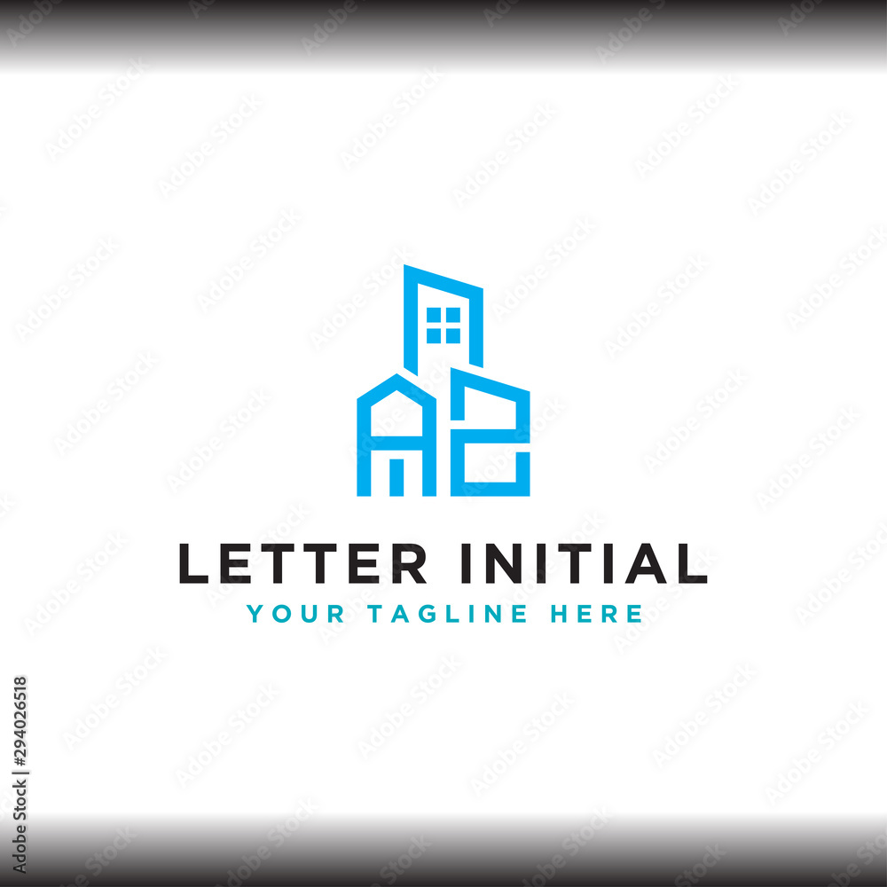 Initial concept of the AZ logo with a building template vector for construction.